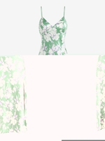 Robe Mi-Longue Fendue à Imprimé Fleurie en Satin Xs Vert