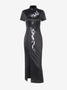 Robe Mi-longue Fendue Brodée Soyeuse S Noir
