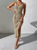Robe Mi-Longue Fendue Croisée Ceinturée Au Crochet Taille unique Café