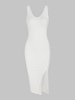 Robe Mi-longue Fendue Côtelée Style Débardeur L Blanc