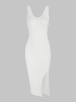 Robe Mi-longue Fendue Côtelée Style Débardeur L Blanc
