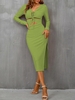 Robe Mi-longue Fendue Découpée à Lacets L Vert