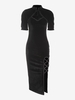 Robe Mi-Longue Fendue en Velours à Lacets S Noir