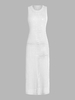 Robe Mi-longue Fendue et Ajourée Taille unique Blanc