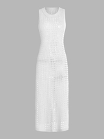 Robe Mi-longue Fendue et Ajourée Taille unique Blanc