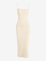 Robe Mi-longue Fendue Moulante et à Lacets M Café lumière
