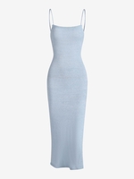 Robe Mi-longue Fendue Moulante et à Lacets S Bleu clair
