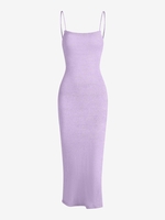 Robe Mi-longue Fendue Moulante et à Lacets S Violet clair