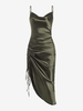 Robe Mi-Longue Fendue Plissée en Avant S Café profond