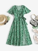 Robe Mi-Longue Fleurie Enveloppée M Vert