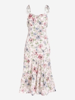 Robe Mi-Longue Fleurie Plissée Au Dos à Epaule Nouée Xl Multi a
