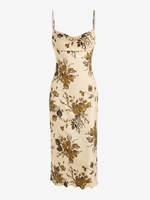 Robe Mi-longue Florale à Col Bénitier L Café