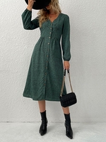 Robe Mi-Longue Léopard Boutonnée S Vert