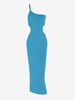 Robe Mi-Longue Moulante Côtelée Découpée Fendue Au Dos à Une Epaule S Bleu