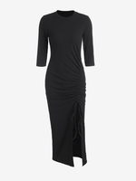 Robe Mi-longue Moulante et Fendue S Noir