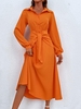 Robe Mi-Longue Nouée à Demi-Bouton M Orange