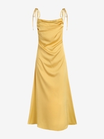 Robe Mi-Longue Nouée en Avant à Epaule Nouée S Jaune