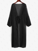 Robe Mi-Longue Nouée en Avant à Manches Lanternes Taille unique Noir