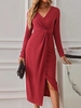 Robe Mi-Longue Nouée Fendue L Rouge foncé