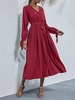 Robe Mi-Longue Plissée Ceinturée à Manches Fendues L Rouge foncé