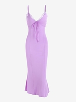 Robe Mi-Longue Sirène Bustier Ourlet en Dentelle à Bretelle à Col Noué S Pourpre