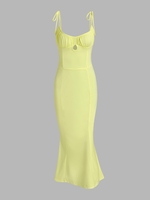 Robe Mi-Longue Sirène Découpée à Epaule Nouée S Jaune clair