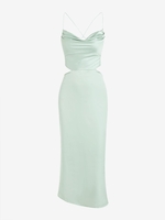 Robe Mi-Longue Soyeuse Nouée en Avant Ouverte Au Dos S Vert clair