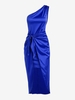 Robe Mi-Longue Superposée à Une Epaule en Satin S Bleu