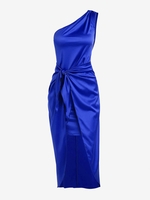 Robe Mi-Longue Superposée à Une Epaule en Satin S Bleu
