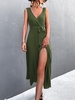 Robe Mi-Longue Superposée Ceinturée Fendue en Avant Xl Vert