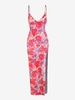Robe Mi-Longue Superposée Fleurie à Fente Haute à Bretelle M Rose clair