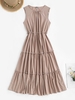 Robe Mi-Longue Superposée Plissée à Volants M Café lumière