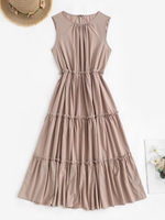 Robe Mi-Longue Superposée Plissée à Volants M Café lumière