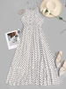 Robe Mi-Longue Taille Nouée à Volants à Pois M Blanc