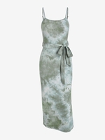 Robe Mi-Longue Teintée Fendue Ceinturée M Vert clair