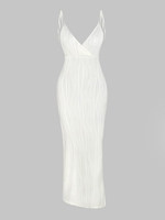 Robe Mi-Longue Texturée Fendue à Epaule Nouée M Blanc