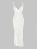 Robe Mi-Longue Texturée Fendue à Epaule Nouée S Blanc