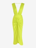 Robe Mi-Longue Tordue à Fente Haute sans Dos S Vert