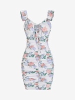 Robe Mini Courte Décontractée Florale à Lacets S