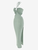 Robe Moulante à Col Halter à Dos Ouvert Croisé à Fente Élevée S Vert