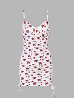 Robe Moulante à Imprimé Fleurie à Volants S Blanc