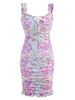 Robe Moulante à Lacets et Volants avec Imprimé Floral M
