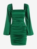 Robe Moulante à Manches Bouffantes en Satin Xl Vert