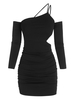 Robe Moulante à Épaules Dénudées Froncée avec Bretelles L Noir