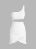 Robe Moulante à Une Épaule Dénudée avec Découpes et à Volants L Blanc