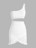 Robe Moulante à Une Épaule Dénudée avec Découpes et à Volants M Blanc