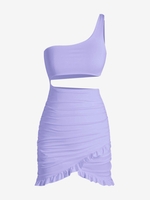 Robe Moulante à Une Épaule Dénudée avec Découpes et à Volants S Violet clair