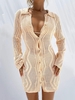 Robe Moulante Ajourée Boutonnée S Café lumière