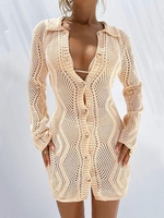 Robe Moulante Ajourée Boutonnée S Café lumière
