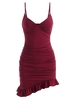 Robe Moulante Asymétrique à Volants L Rouge foncé